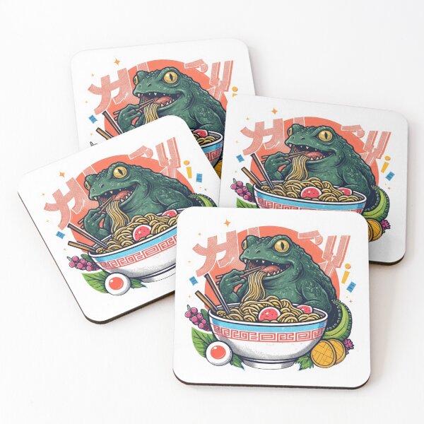 Item preview, Japanese Frog Ramen Vintage Manga Sticker - Retro Kaiju Frog Eating Noodles Design designed and sold by ORI-ginal Weirdos: The Weirdly Wonderful Crew.
