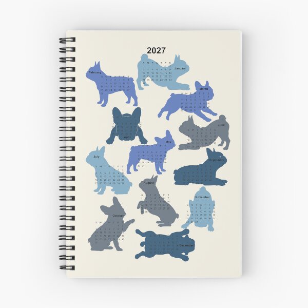 Item preview, 2027 French Bulldog dog full year calendar Cloud Dancer White designed and sold by Anne Londez Studio.