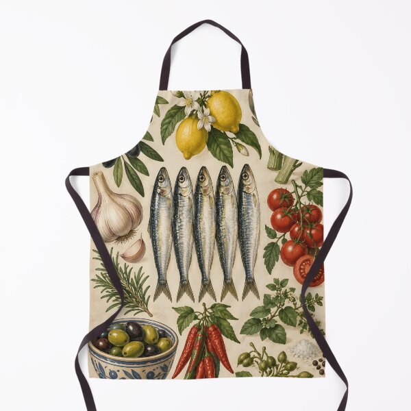 Item preview, Vintage Mediterranean Food & Sardines Kitchen designed and sold by LinaDesign Store.