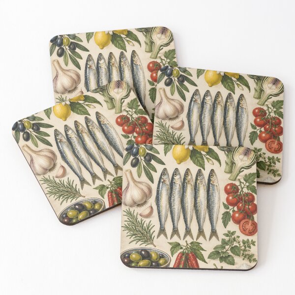 Item preview, Vintage Mediterranean Food & Sardines Kitchen designed and sold by LinaDesign Store.