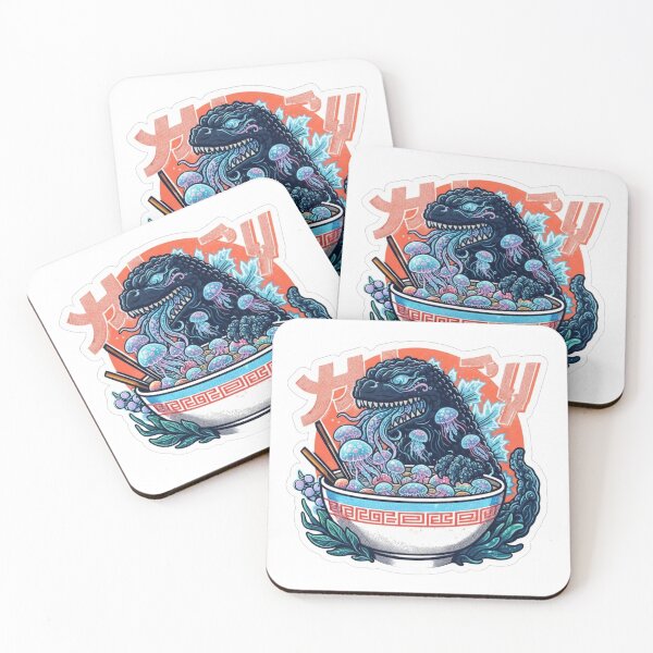 Item preview, Jellyfish Godzilla Eating Ramen Japanese Retro Pop Art Sticker designed and sold by ORI-ginal Weirdos: The Weirdly Wonderful Crew.