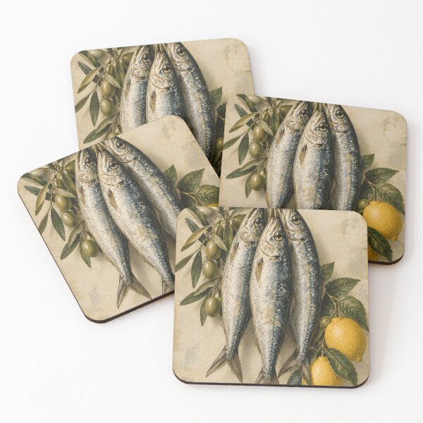 Item preview, Vintage Sardines with Lemons & Olives Mediterranean Kitchen designed and sold by LinaDesign Store.