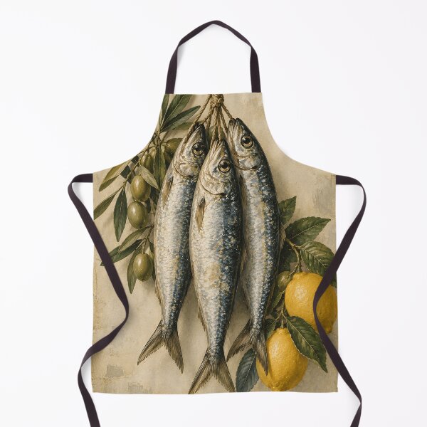 Item preview, Vintage Sardines with Lemons & Olives Mediterranean Kitchen designed and sold by LinaDesign Store.