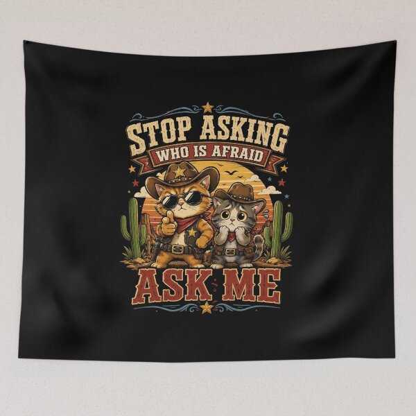 Item preview, Stop Asking Who Is Afraid Ask Me Cowboy Cats T-Shirt – Funny Western Cat Graphic Tee designed and sold by Artimax-Studio.