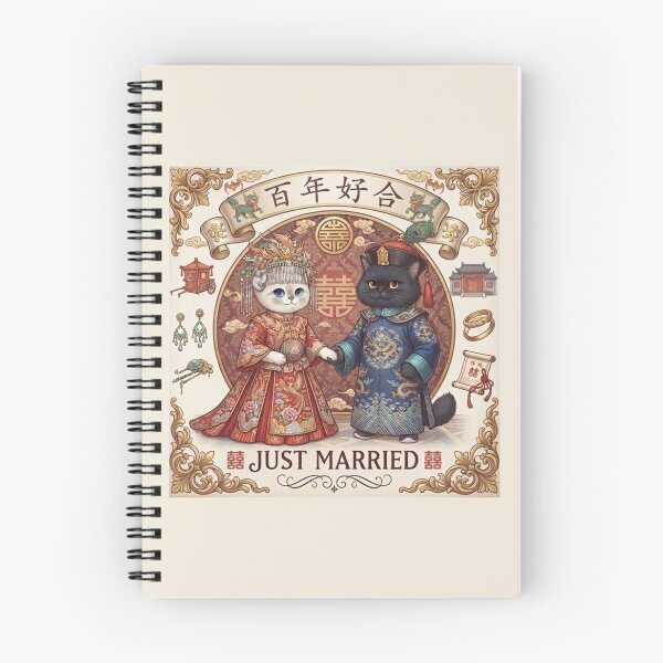 Item preview, Chinese Traditional Wedding Cats Just Married - Bai Nian Hao He Cute Feline Couple Gift designed and sold by PetalsPaws.