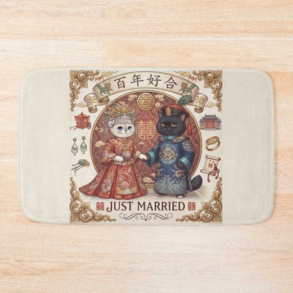 Item preview, Chinese Traditional Wedding Cats Just Married - Bai Nian Hao He Cute Feline Couple Gift designed and sold by PetalsPaws.