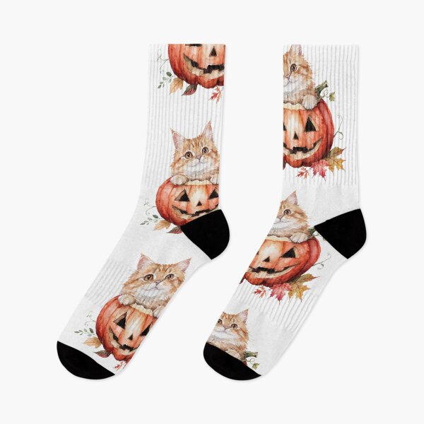 Item preview, Adorable Fluffy Ginger Cat in Halloween Pumpkin Watercolor designed and sold by Angellacelin.