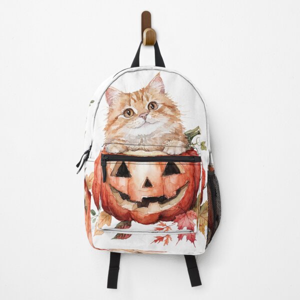 Item preview, Adorable Fluffy Ginger Cat in Halloween Pumpkin Watercolor designed and sold by Angellacelin.