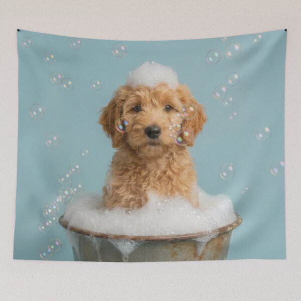 Item preview, Baby Goldendoodle Bubble Bath Cute Nursery Bathroom Wall Art designed and sold by LazyOwlStore.