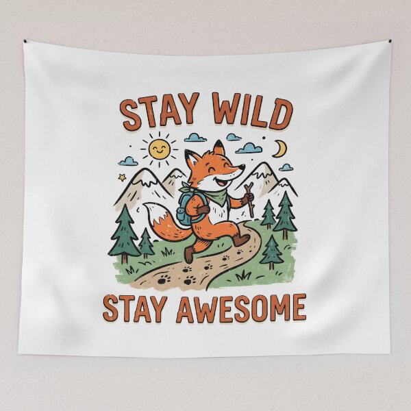 Item preview, Stay Wild Stay Awesome Cute Fox Hiking designed and sold by Mr Lee.