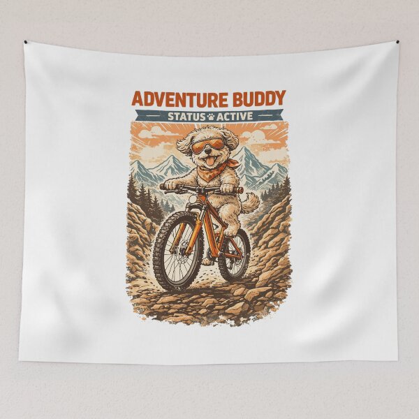 Item preview, Maltipoo on a mountain bike: Adventure Buddy designed and sold by Pineapple-Tree.