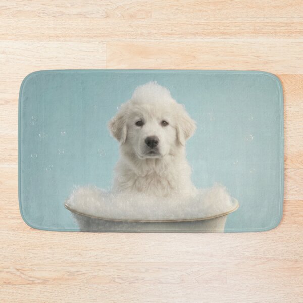 Item preview, Baby Great Pyrenees Bubble Bath Cute Nursery Bathroom Art designed and sold by LazyOwlStore.