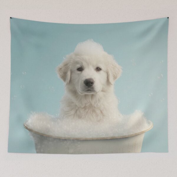 Item preview, Baby Great Pyrenees Bubble Bath Cute Nursery Bathroom Art designed and sold by LazyOwlStore.