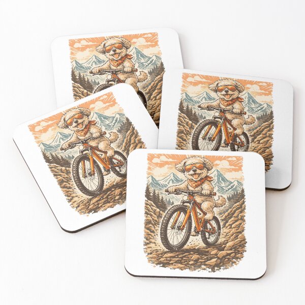 Item preview, Maltipoo on a mountain bike in the mountains designed and sold by Pineapple-Tree.