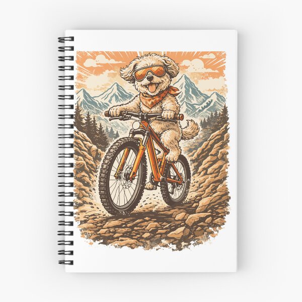 Item preview, Maltipoo on a mountain bike in the mountains designed and sold by Pineapple-Tree.