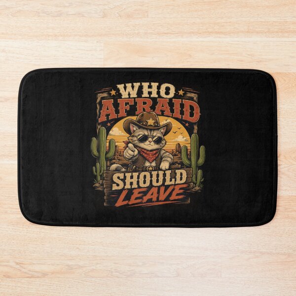 Item preview, Who Afraid Should Leave Cowboy Cat T-Shirt – Funny Western Cat Graphic Tee designed and sold by Artimax-Studio.