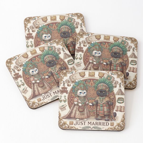 Item preview, Ancient Aztec Mayan Wedding Cats Just Married - Mesoamerican Cute Feline Couple Gift designed and sold by PetalsPaws.