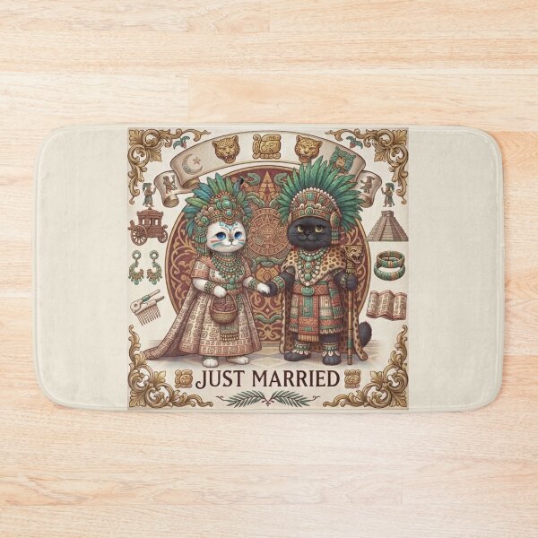 Item preview, Ancient Aztec Mayan Wedding Cats Just Married - Mesoamerican Cute Feline Couple Gift designed and sold by PetalsPaws.