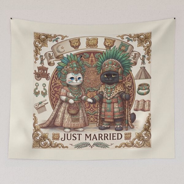 Item preview, Ancient Aztec Mayan Wedding Cats Just Married - Mesoamerican Cute Feline Couple Gift designed and sold by PetalsPaws.