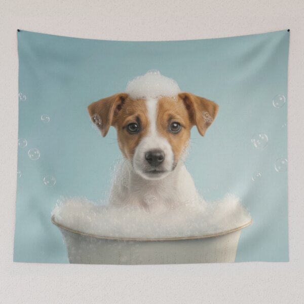 Item preview, Baby Jack Russell Terrier Bubble Bath Nursery Bathroom Art designed and sold by LazyOwlStore.