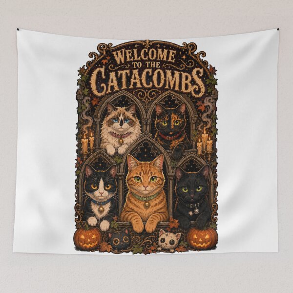Item preview, Welcome to the Catacombs – Cute Gothic Halloween Cats designed and sold by chrstnslts.