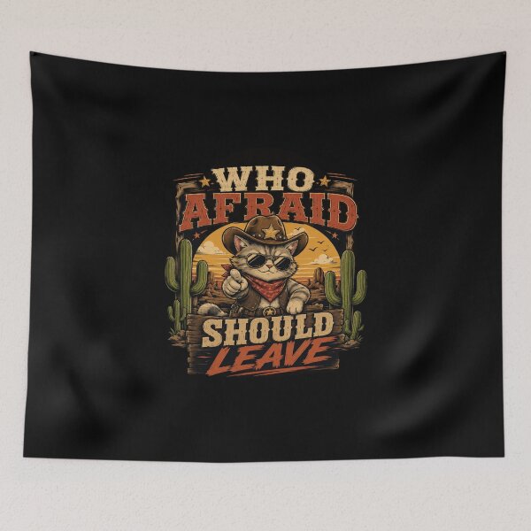 Item preview, Who Afraid Should Leave Cowboy Cat Shirt – Funny Western Cat Graphic Tee designed and sold by Artimax-Studio.