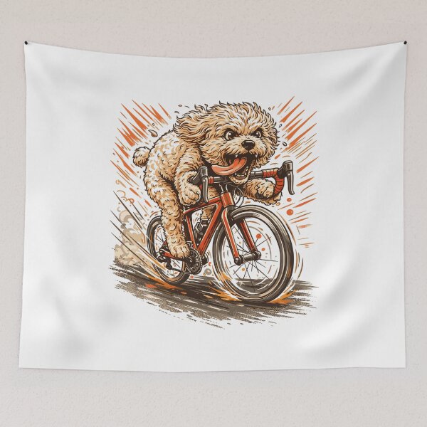 Item preview, Maltipoo on a racing bike: A dog accelerating the pace of a bicycle designed and sold by Pineapple-Tree.
