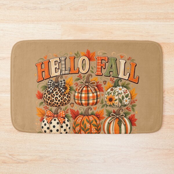 Item preview, Hello Fall Patterned Pumpkin Grid Vintage Cottagecore Typography Graphic designed and sold by PACS0011.