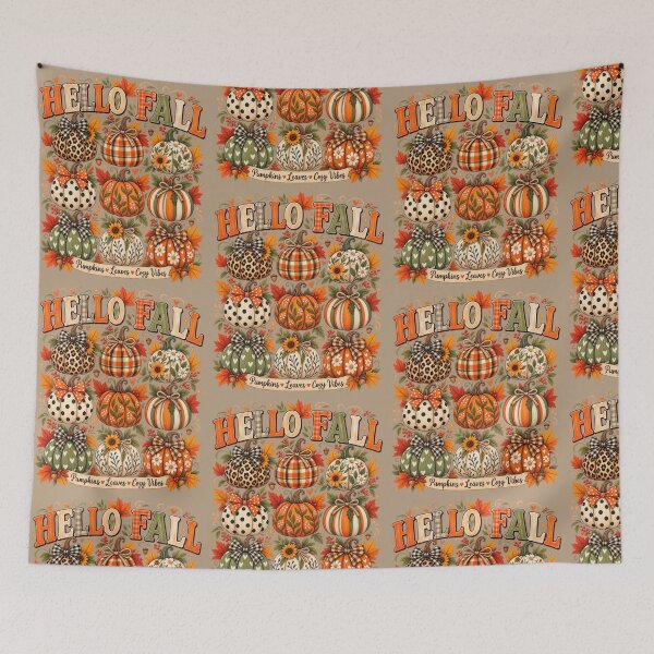 Item preview, Hello Fall Patterned Pumpkin Grid Vintage Cottagecore Typography Graphic designed and sold by PACS0011.