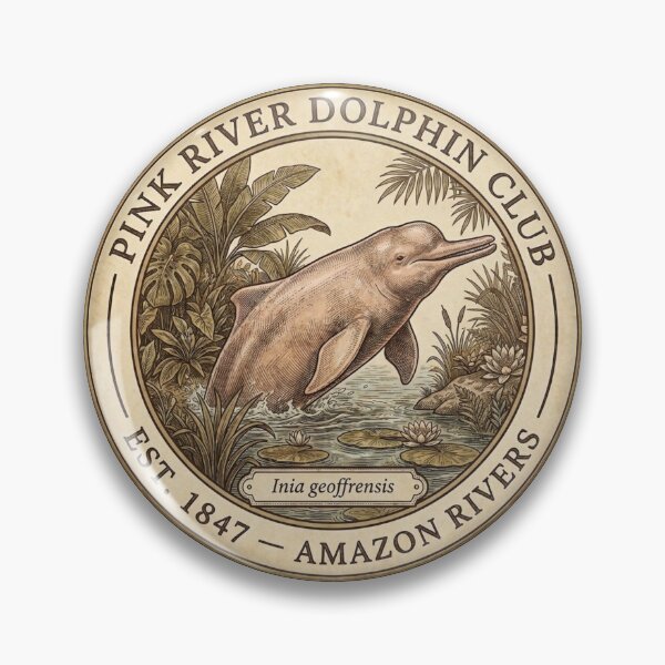 Item preview, Pink River Dolphin Club Amazon Vintage Badge designed and sold by CalmCapy Co.