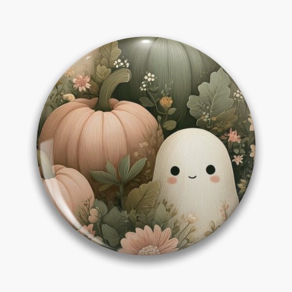 Item preview, Cute Ghosts in Cottagecore Floral Garden — Muted Pastel Pumpkin Seamless Pattern designed and sold by LYAN-STORE.