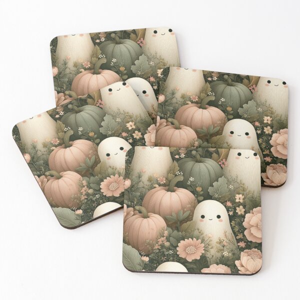 Item preview, Cute Ghosts in Cottagecore Floral Garden — Muted Pastel Pumpkin Seamless Pattern designed and sold by LYAN-STORE.