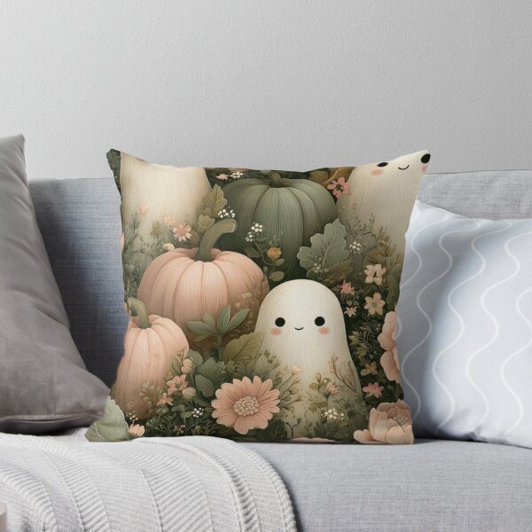 Item preview, Cute Ghosts in Cottagecore Floral Garden — Muted Pastel Pumpkin Seamless Pattern designed and sold by LYAN-STORE.