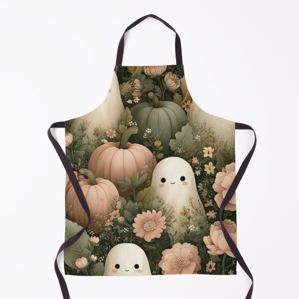 Item preview, Cute Ghosts in Cottagecore Floral Garden — Muted Pastel Pumpkin Seamless Pattern designed and sold by LYAN-STORE.