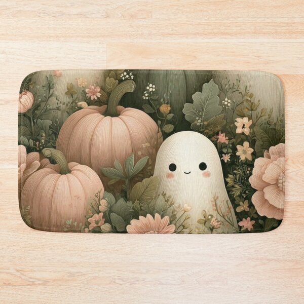 Item preview, Cute Ghosts in Cottagecore Floral Garden — Muted Pastel Pumpkin Seamless Pattern designed and sold by LYAN-STORE.