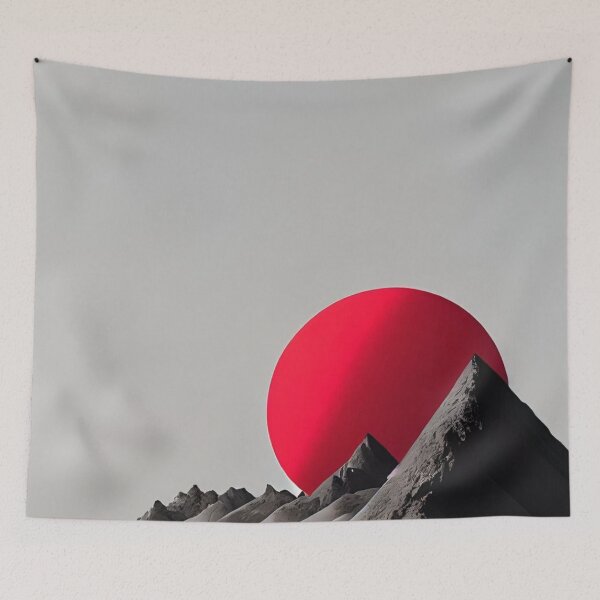 Item preview, Minimalist Red Sun Mountain Landscape — Surreal Japanese Aesthetic Art designed and sold by LYAN-STORE.