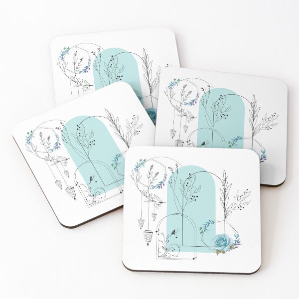 Item preview, Blue Rose & Light Teal Geometric Arch Botanical Line Art designed and sold by Verantia.