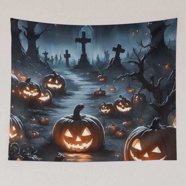 Item preview, Haunted Castle and Pumpkin Patch Graveyard — Spooky Halloween Night designed and sold by LYAN-STORE.