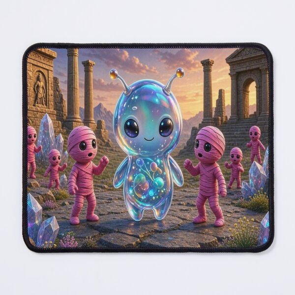 Item preview, Cute Alien Medanix Halloween Mummy - Whimsical Ancient Ruins Art designed and sold by Breezes-of-Ida.