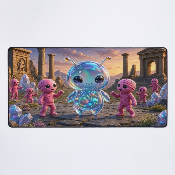 Item preview, Cute Alien Medanix Halloween Mummy - Whimsical Ancient Ruins Art designed and sold by Breezes-of-Ida.