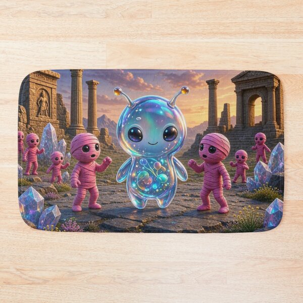 Item preview, Cute Alien Medanix Halloween Mummy - Whimsical Ancient Ruins Art designed and sold by Breezes-of-Ida.