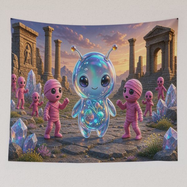 Item preview, Cute Alien Medanix Halloween Mummy - Whimsical Ancient Ruins Art designed and sold by Breezes-of-Ida.