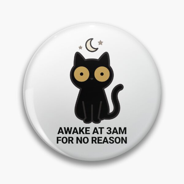 Item preview, Awake At 3AM For No Reason - Wide Eyed Black Cat Funny Insomnia Sticker designed and sold by Sunday Social Club.