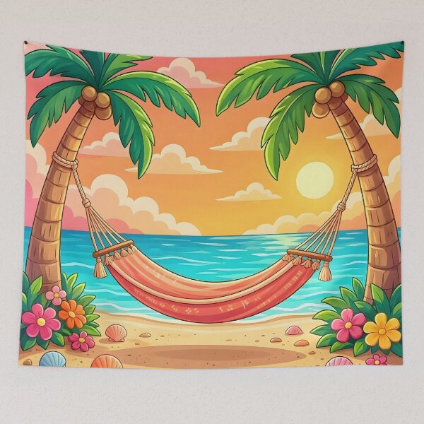 Item preview, Tropical Beach Hammock Sunset Palm Trees designed and sold by Herodestroyer.