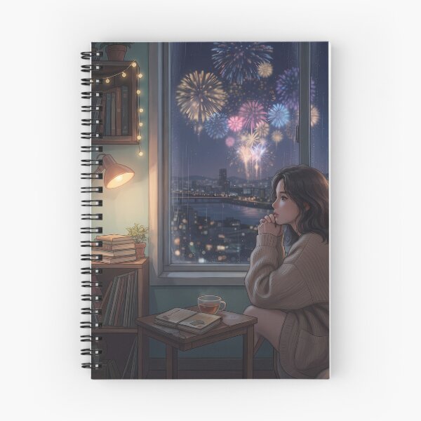 Item preview, Distant Fireworks Over Seoul Skyline: Cozy Rooftop Night View, Moody Lo-Fi Melancholy Art Print, Poster & Home Decor designed and sold by SOOstudio73.