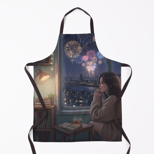 Item preview, Distant Fireworks Over Seoul Skyline: Cozy Rooftop Night View, Moody Lo-Fi Melancholy Art Print, Poster & Home Decor designed and sold by SOOstudio73.