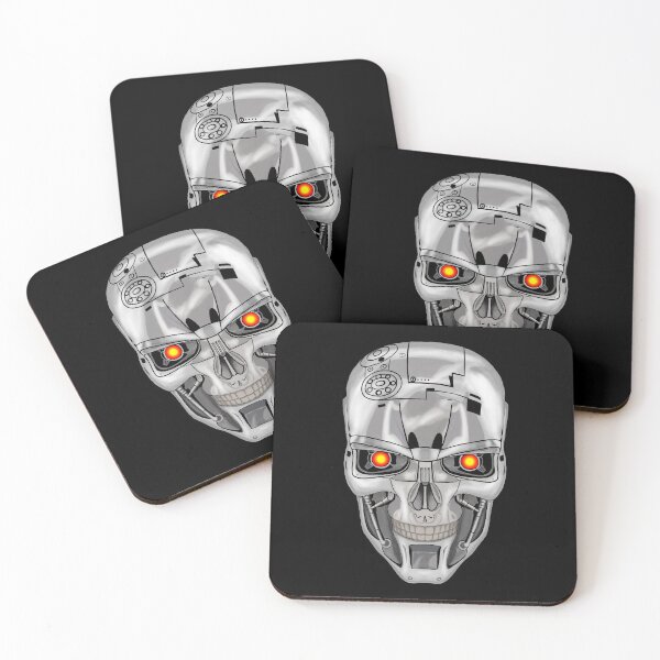Item preview, Futuristic Metallic Cyborg Skull with Glowing Red Eyes designed and sold by URSM.
