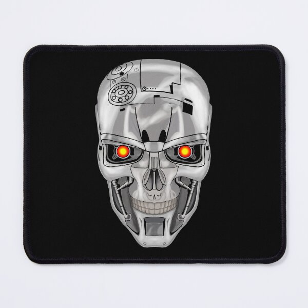 Item preview, Futuristic Metallic Cyborg Skull with Glowing Red Eyes designed and sold by URSM.