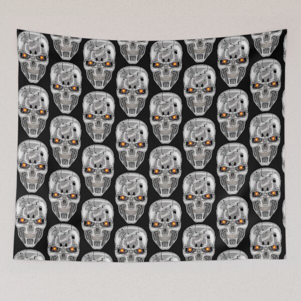 Item preview, Futuristic Metallic Cyborg Skull with Glowing Red Eyes designed and sold by URSM.