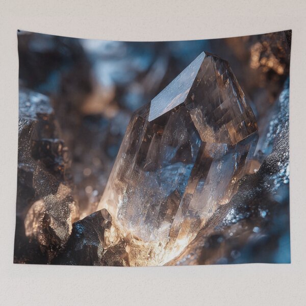 Item preview, Glowing Quartz Crystal Gemstone Macro — Dark Mineral Cave Photo Print designed and sold by LYAN-STORE.